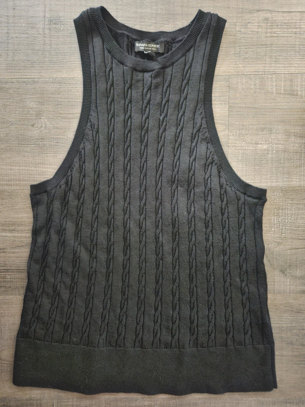 Banana Republic 100% Merino Wool Cable-Knit Sweater Tank Vest - Black Size XL